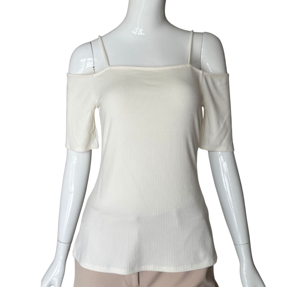 Express Ivory Off-Shoulder Top With Straps And Short Sleeves Size Medium NWT